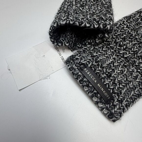 Rebecca Minkoff Knit Arm Warmer Winter Black White Marled Fingerless Gloves New - Picture 5 of 6